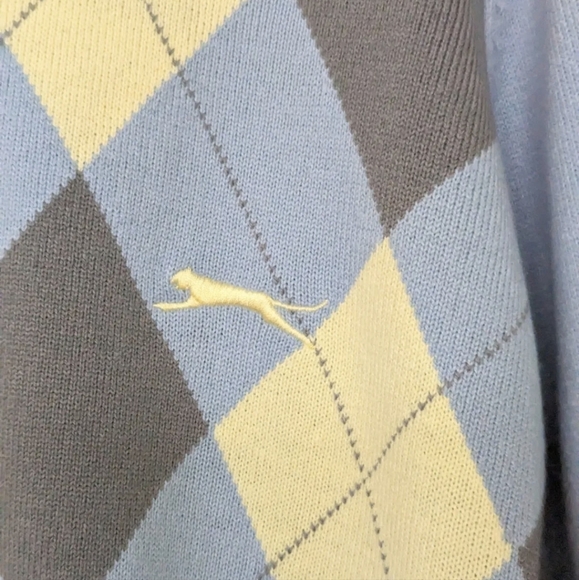 Slazenger Pastel Blue & Yellow Argyle Jumper Sweater Size M | Golf Preppy Sports - Picture 5 of 8